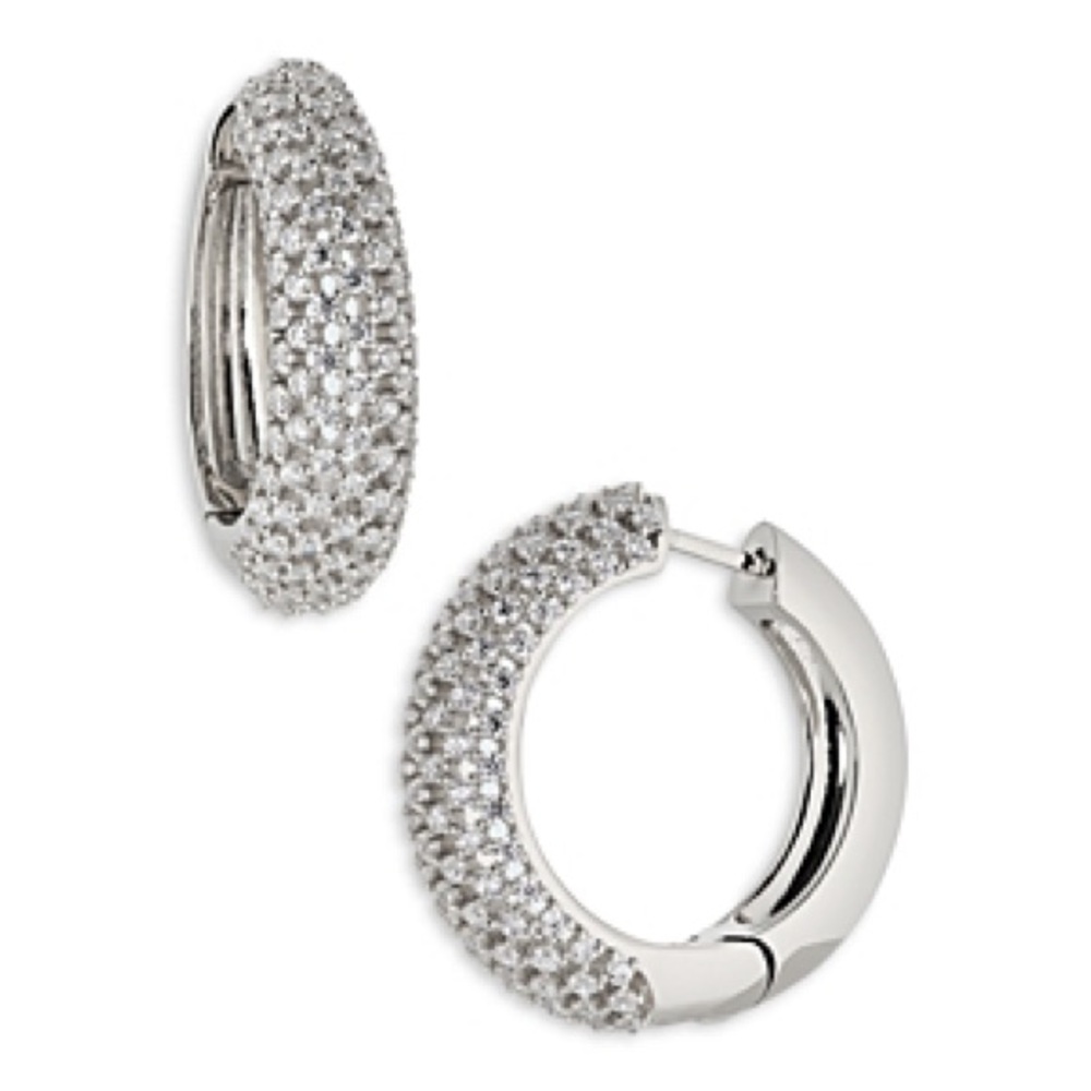 Nadri Cleo Pave Hoop Earrings in Silver NWT